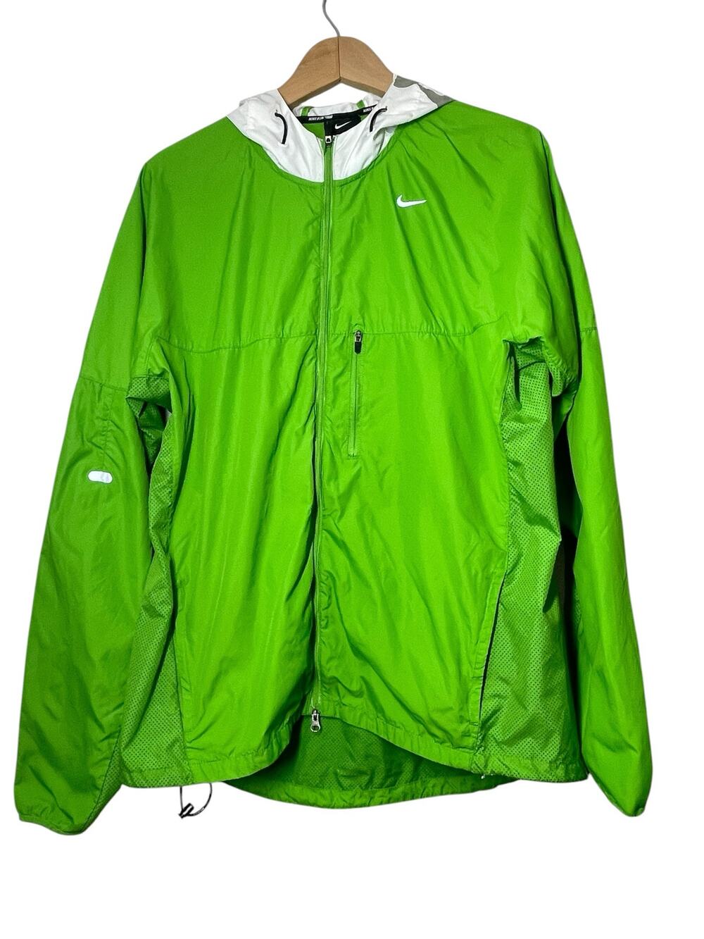 Nike Vapor Running Jacket Mens Large Green Hood Reflective Details Mesh 404638